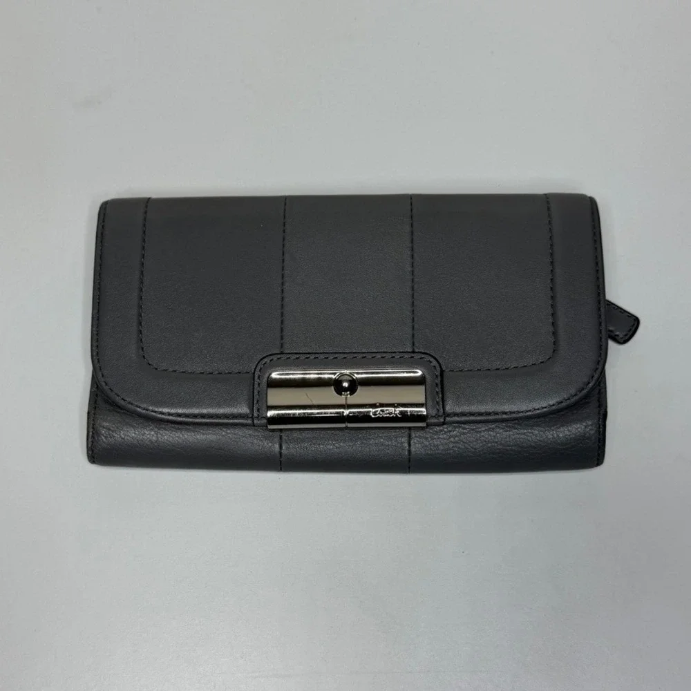 Coach Kristin Gray Leather Envelope Clutch Wallet